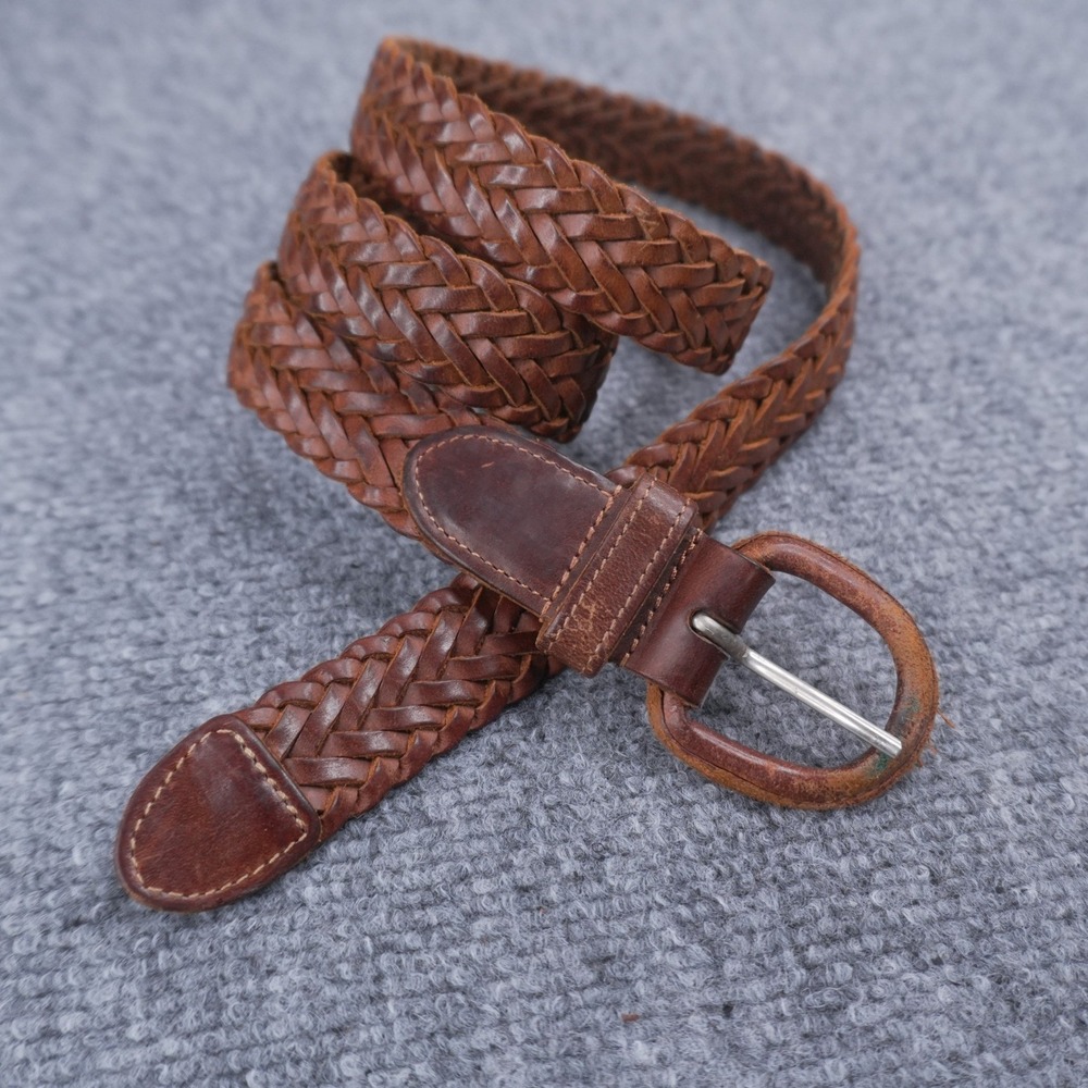 EH Braided Leather Belt Mens 34-36 Brown Woven Made in Argentina Classic 365143